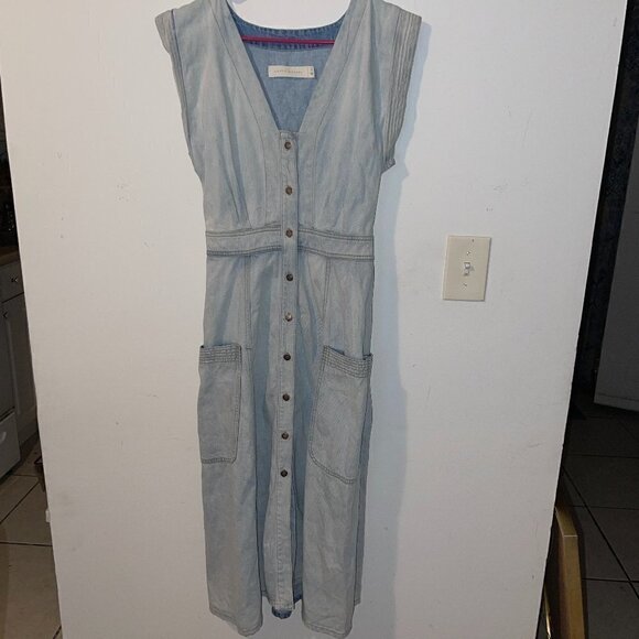 Happy X Nature By Kate Hudson Glide Dress In Cloud Wash Chambray Denim. Size 0. - Picture 3 of 6